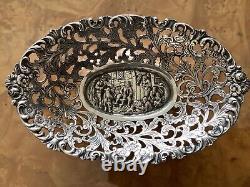 Dutch Hanau silver dish raised inn scene violin player beautiful decoration