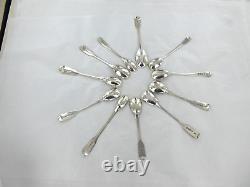 Eleven Sterling Silver, Fiddle Back Mustard Spoons, Mainly Antique
