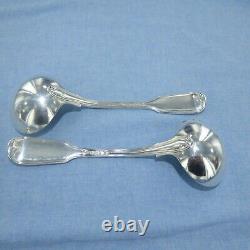 Good Antique Pair Of Fiddle Thread, Sterling Silver Sauce Ladles, London 1826