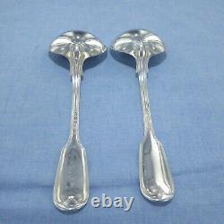 Good Antique Pair Of Fiddle Thread, Sterling Silver Sauce Ladles, London 1826
