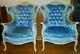 Hand Crafted Fiddle Back Chairs Victorian French Provincial 12 Pics! Blue White