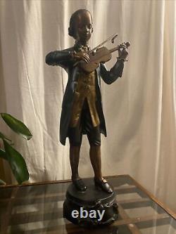 Large 24 Bronze Mozart Playing Violin Statue. Vintage Antique French. Brass
