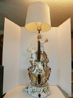 Large Antique/vintage Italian Lamp Porcelain Capodimonte Cherub/angels Violin