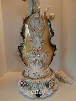 Large Antique/vintage Italian Lamp Porcelain Capodimonte Cherub/angels Violin
