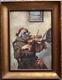 Old Vintage Antique Monk Playing Violin Original Oil Painting On Canvas