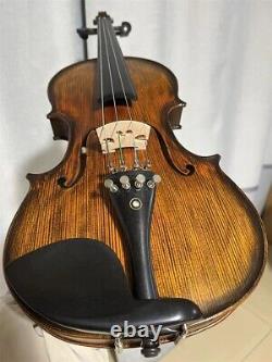 One-Piece Back Antique 4/4 Hand Carved Varnished Violin with Case and Bow