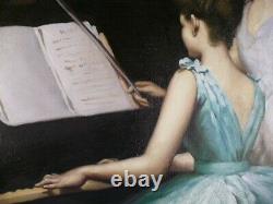 Original Oil Painting Girls at Piano with Violin on Canvas Hand Painted Framed