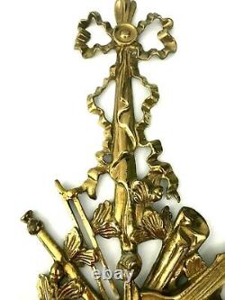 Pair HUGE Antique Cast Brass Candlestick Candle Holder Wall Sconces Violin Horn