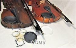 Pair Two Rare Beautiful Antique Vintage Violins For Restoration And Repair