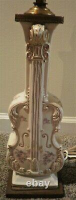 Pair of Porcelain Violin Lamps Hand Painted VTG Antique Please See Condition