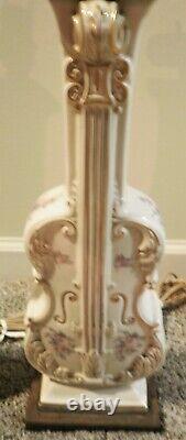 Pair of Vintage Antique Porcelain Violin Lamps Hand Painted AS IS