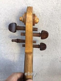 Primitive Vintage oak Violin Fiddle with Wood Coffin Case 4/4 interesting