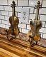 Rare Vintage Pair Of Brass Violin Candle Stick Holders Large Made In Taiwan