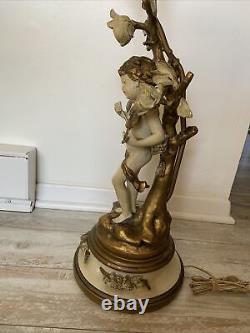 Rare, Antique Collection Francaise, Spelter Young Lad Violin Lamp Signed USA