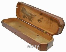 Rare Early-mid 19th C Antique Red Pntd Wood Violin Coffin Case, Ink Dog Drawing