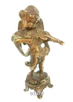 Rare Vintage Old Antique Brass Boy Playing Violin French Figure / Statue