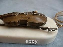 Rare antique servant butler bell push electric switch bronze violin shape 1900s
