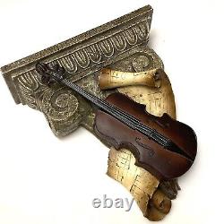 SET OF 2 Vintage Violin Music Sheet Notes Scroll Wall Shelf Sconce Resin 16H