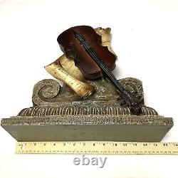 SET OF 2 Vintage Violin Music Sheet Notes Scroll Wall Shelf Sconce Resin 16H