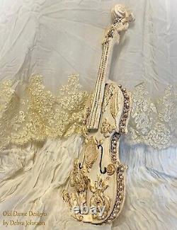 Shabby Chic Embellished French Violin Home Decor Vintage Mixed Media Art