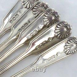 Sterling Silver Set Of Five Fiddle Thread &shell, Teaspoons London 1904