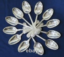 Stunning Set of 12 Silver Fiddle, Thread & Shell Dessert Spoons Bristol Maker