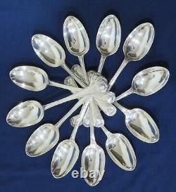 Stunning Set of 12 Silver Fiddle, Thread & Shell Dessert Spoons Bristol Maker