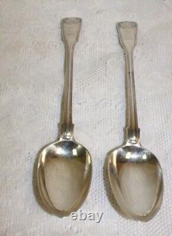 Two Antique John Samuel Hunt Fiddle Shell Serving Spoons Lion & Crown 10 1/2 Inc