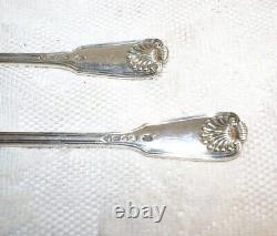 Two Antique John Samuel Hunt Fiddle Shell Serving Spoons Lion & Crown 10 1/2 Inc