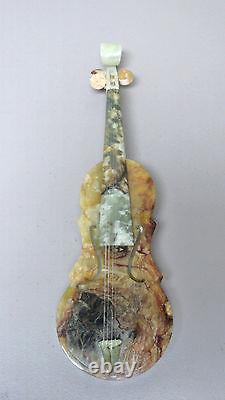 Unusual Vintage Large 15 Hand Carved Jade Novelty Violin