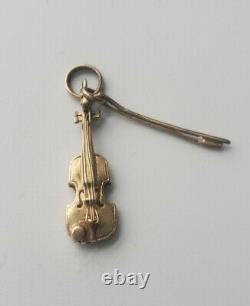 Vintage 14k Gold Violin Charm Two Piece Antique Hobby Music Charm Bracelet Charm