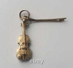 Vintage 14k Gold Violin Charm Two Piece Antique Hobby Music Charm Bracelet Charm