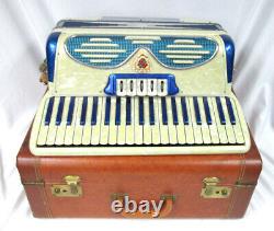 Vintage Antique Accordian Pearl? Blue Paino Bassoon Violin Key Made In Italy