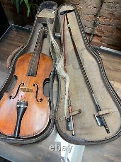 Vintage Antique Aubaert Old Bull 1510 violin with worn case 24 long