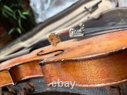 Vintage Antique Aubaert Old Bull 1510 violin with worn case 24 long