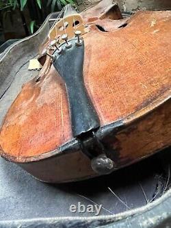 Vintage Antique Aubaert Old Bull 1510 violin with worn case 24 long