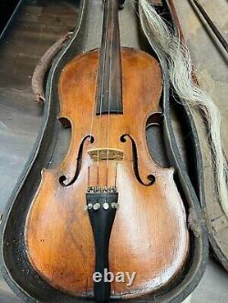 Vintage Antique Aubaert Old Bull 1510 violin with worn case 24 long