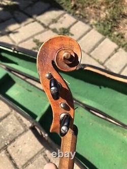 Vintage Antique Old Violin for Parts or Restoration Germany With Case 14 3/16 Back