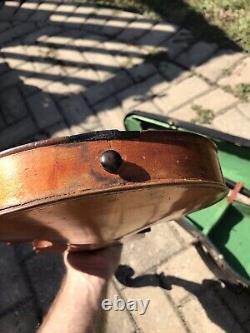 Vintage Antique Old Violin for Parts or Restoration Germany With Case 14 3/16 Back