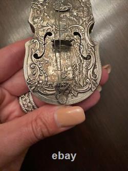 Vintage Antique Silver 800 Silver Violin Snuff/Pill Box Continental Scene