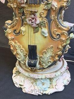 Vintage Italian Capodimonte Cherub Violin LARGE 50 Porcelain Lamp See Video