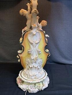 Vintage Italian Capodimonte Cherub Violin LARGE 50 Porcelain Lamp See Video