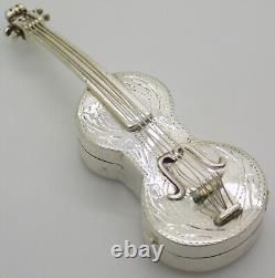 Vintage Italian Handmade Sterling Silver 925 RARE Violin Pill Snuff Trinket Box