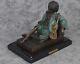Vintage Leon Tharel Idle Fiddle Boy Asleep With Fiddle Bronze Sculpture Figure
