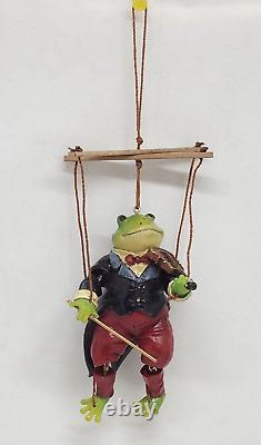 Vintage Marionette Frog Playing the Violin Resin Ornament, 5 h, RARE