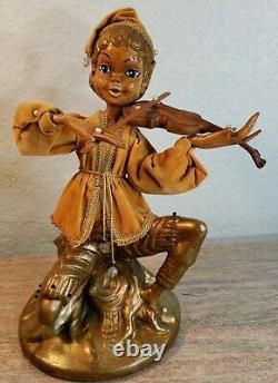 Vintage Mid Century Pixie Elf Playing Violin Figures Signed Rare