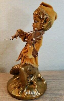 Vintage Mid Century Pixie Elf Playing Violin Figures Signed Rare