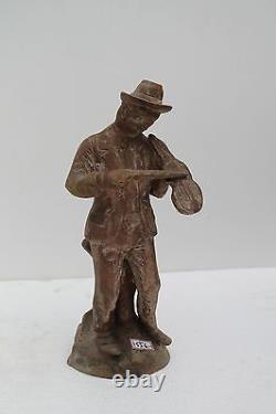 Vintage Old Brass HandCrafted Man Playing Violin Figure Statue Decorative NH1556