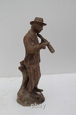 Vintage Old Brass HandCrafted Man Playing Violin Figure Statue Decorative NH1556