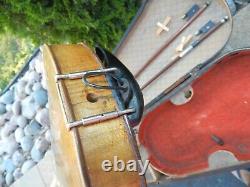 Vintage Old Violin In Wood Case Abalone Pearl Inlay